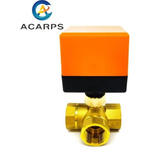 1-1/4" Brass Electric Ball Valve Three-Wire Three-Way Air Conditioning Floor Heating Water Tower Switch Valve 220 24 12V