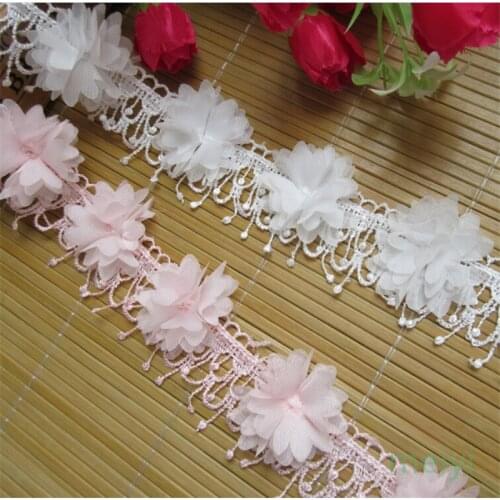 1yard Polyester Tassel Chiffon Flower Embroidered Lace Trim Fabric Lace Ribbon Handmade DIY Sewing Craft For Costume Decoration