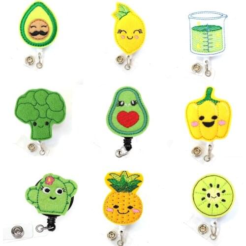 20pcs/lot 9styles Cheap Felt handmade knitting cute design fruit and vegetable Retractable id badge holder reel