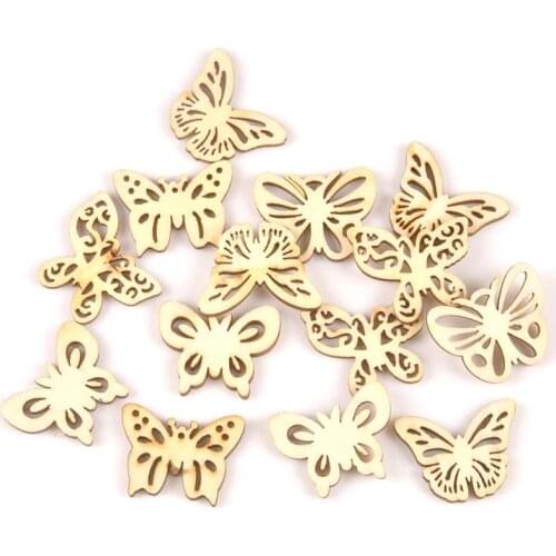 25pcs Natural mix butterfly pattern wooden Scrapbooking Carft for Home decoration diy Handmade decoration 33x26mm MT1803