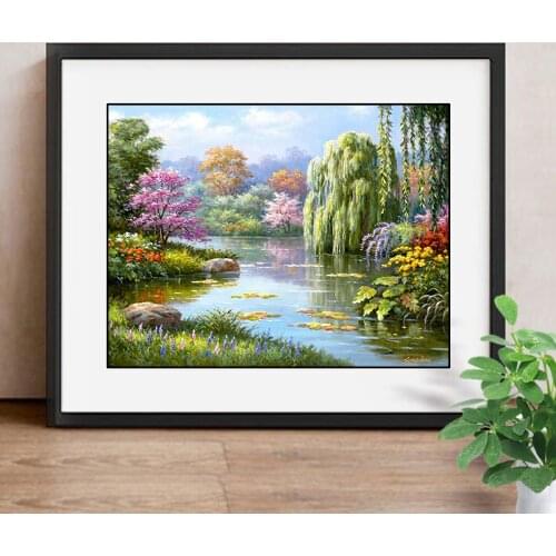 5D DIY Diamond Painting Willow And Lake Scenic Diamond Embroidery Cross Stitch Mosaic Rhinestones Full Square Decor Home