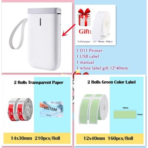 Nimbot d11 Wireless tag printer Handheld Pocket labels bluetooth printer thermal label printer(white printer and 4 Rolls label)