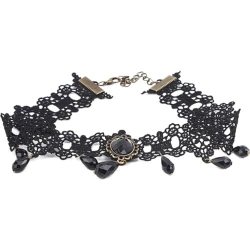 Bohemia Lace Gothic Tattoo Choker Necklace Women Vintage Black Crystal Necklaces Gothic Punk Collar Choker Jewelry