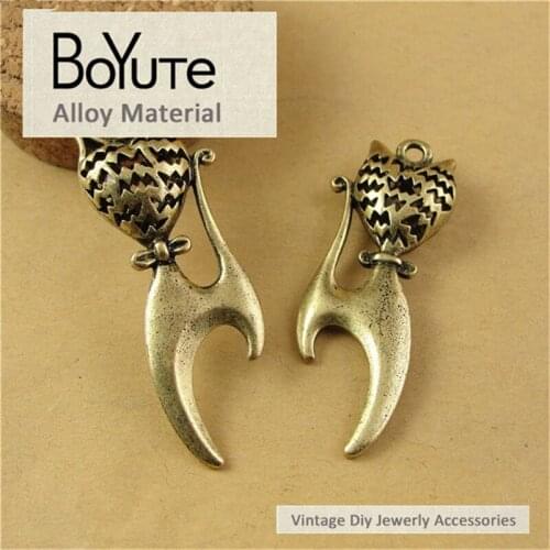 BoYuTe (10 Pieces/Lot) 44*18MM Zinc Alloy Materials Antique Bronze Plated Hollow Cat Pendant Diy Jewelry Making