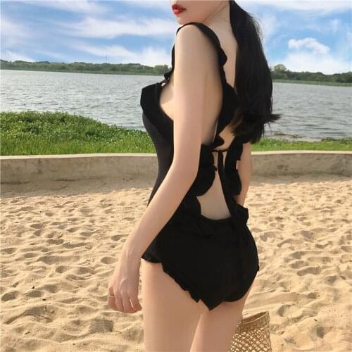 One-piece Womens Small Chest Gathered To Cover Belly Sports Swimsuit Sexy Backless Sports Swimsuit Bikini Beach Slim Fit