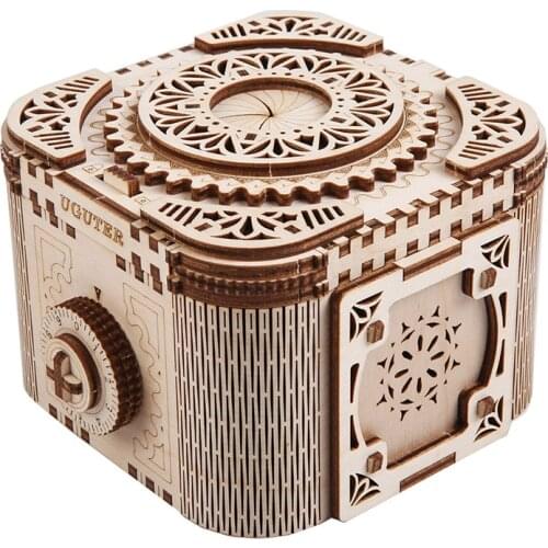 Wooden 3D Puzzle пазл Mechanical Transmission Antique Jewelry Cipher Box Model Building Kits madera Assembled Toy for Kids Gifts