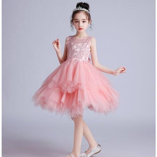 Children Princess Dress Korean Version Summer Net Flower Kindergarten Performance Dress Medium Sized Children Dress