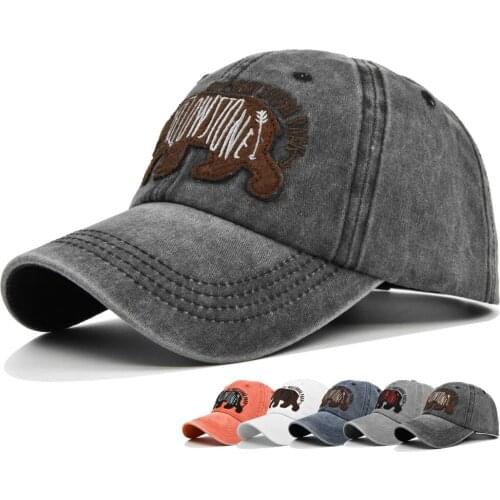 [DIFF COOL]Bear pattern cap adjustable embroidery unisex letters washed baseball cap outdoor sports cap