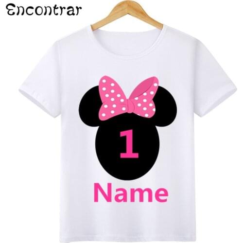 Boys/Girls Birthday Numbers Bow Cartoon Print T Shirt Kids Short Tops Children Design Your Name and number Cute T-Shirt,HKP3055
