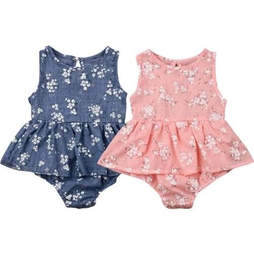 0-18M Summer Clothing Infant Bodysuits Newborn Dress Baby Clothes Baby Girl Sleeveless Flowers Print Jumpsuits Girls Tutu Dress
