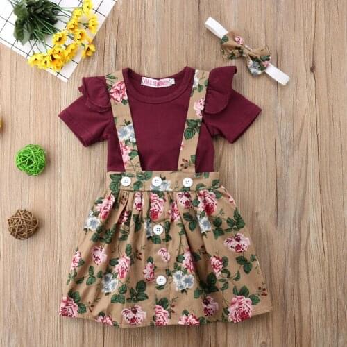 Summer Cute 3PCS Sweet Printing Floral Baby Girl Dress Newborn Baby Girls Short Fly Sleeve Romper Flower Belt Dresses Outfit
