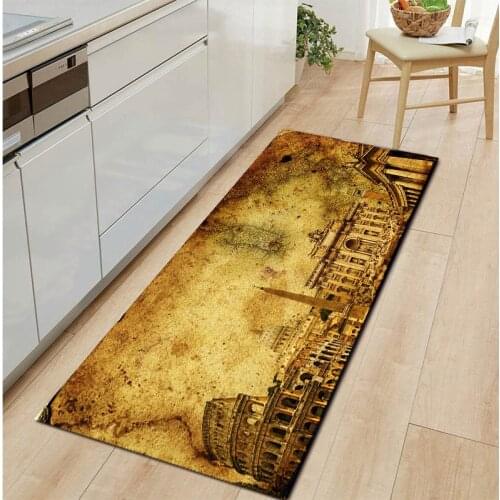 Retro Building Pattern Doormat Home Washable Kitchen Carpet Non-Slip Bath Mat Soft Flannel Decoration Hallway Living Room Rug