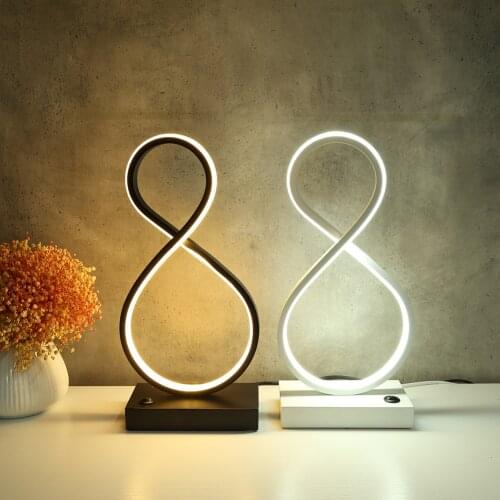 Cool Warm Light Bedroom ReadingSpiral 8 Shaped LED Table Lamp Curved Acrylic Desk Light Minimalist Design Decor