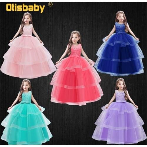 Teenage Lace Sleeveless Gown Long Evening Dress Floral Mesh Kids Dresses for Girls Princess Wedding Dresses Age 9 10 11 12 13 14