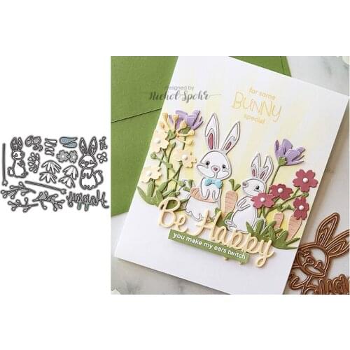 Rabbits and Flowers Metal Cutting Dies for Scrapbooking Handmade Tools Mold Cut Stencil New 2021 DIY Card Make Mould Model Craft