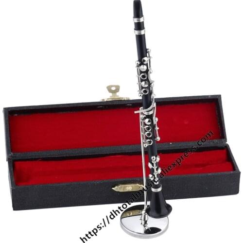 Dh Miniature Black Clarinet Musical Instrument with Box for Dollhouse Musical Room Decoration Mini Clarinet Christmas Gift