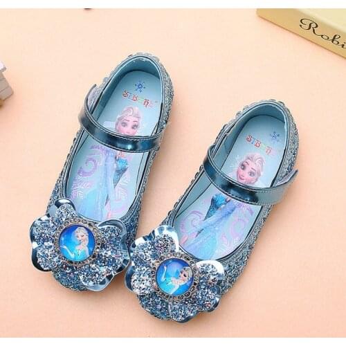 Disney Fashion Children Elsa Princess Sandals Frozen Kids Girls Wedding Shoes Dress Shoes Bowtie Girls Cartoon Sandals