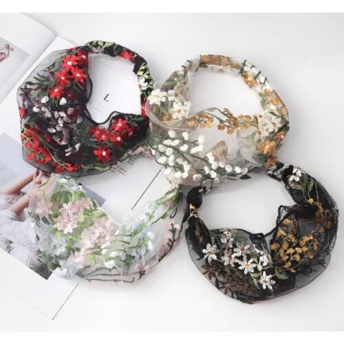 Fashion Lace Scrunchies Woman Flower Turban Hair Accessories for Girls Turban Elastic Hairband Head Wrap Hair Scrunchies