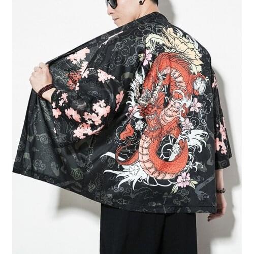 Kimono Men Black Japanese Kimono Men Samurai Costume Male Yukata Haori Japanese Streetwear Clothing Mens Kimono Jacket DD001