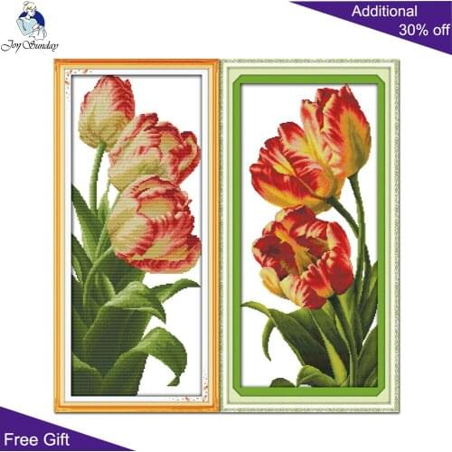 Joy Sunday Tulip Cross Stitch Kits H498(3) H499(4) 14CT 11CT Counted and Stamped Home Decor Tulip Embroidery Needlework Sets