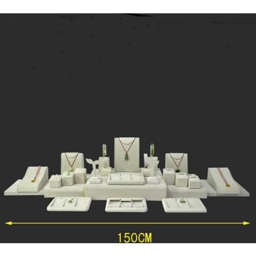 Fine Jewelry Display Counter Set Beige Velvet Necklace Holder Pendant Ring Earring Stud Bracelet Counter Showcase Stand 29Pcs