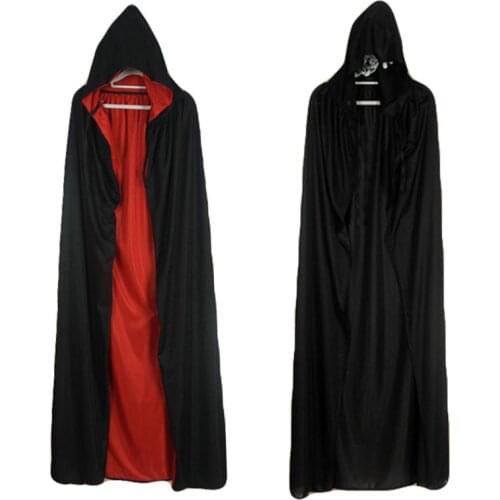 Adult Kids Halloween Witch Wizard Cloak Reversible Double Layer Death Vampires Devil Hooded Long Cape Cosplay Costume