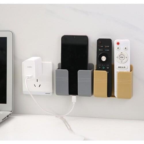 Mobile Phone Plug Charging Holder Colorful Air Conditioner TV Remote Control Organizer Self-adhesive Wall Mounted Storage Box