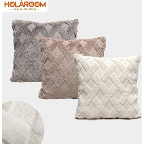 Velvet Cloth Pillow Case Geometric Plaid Pattern Cushion Cover for Office Sofa Car Living Room Decorative Waist Pillows Cover