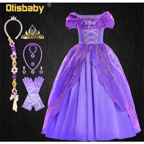 Rapunzel Dress for Girls Birthday Party The Tangled Christmas Carnival Costume Floral Girls Purple Princess Gowns Infant Wig