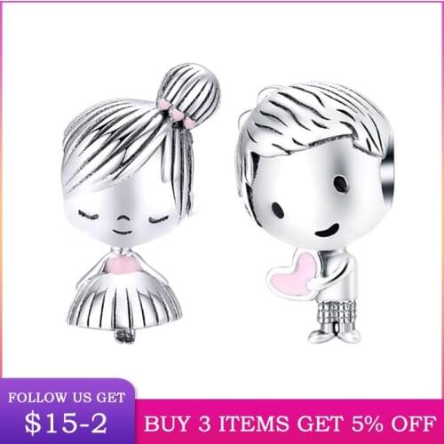LByzHan Boy and Girl Charm fit Original Silver 925 Bracelet Genuine 925 Sterling Silver Metal Beads Valentine Gifts CMC1334