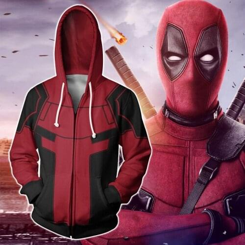 Dead Pool Cosplay Hoodie 3D Print Costume Jacket Hoodie Zipper Sweatshirt Halloween Zipper Jersey