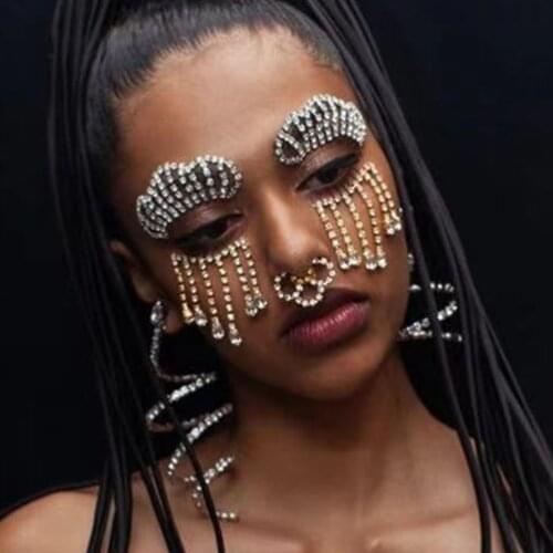 INS Novelly Rhinestone Tassel Eyebrow Face Chain Stickers Face Jewelry for Women Prom Bling crystal Make Up Face Accessories
