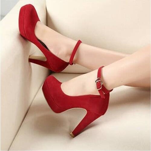 Sexy Ankle Strap Femeninas High heels Autumn Flock Round toe High heels Female Platform Summer Shoes Women Pumps Sandals Muje 02