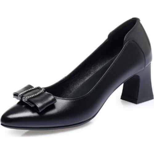 2020 New Top Cowhide Bow Pointed Toe Women High Heeled Shoes Elegance Fashion Shoes Banquet Wedding Leather Shoes Women Shoes