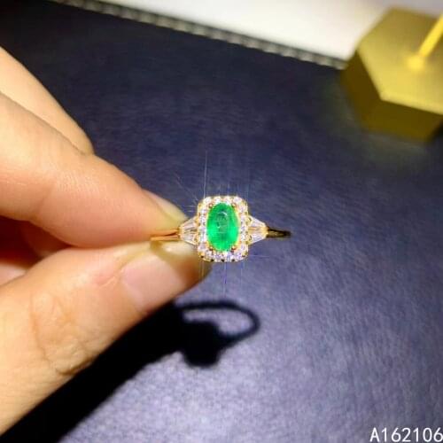 925 Pure Silver Chinese Style Natural Emerald Womens Classic Lovely Simple Adjustable Gem Ring Fine Jewelry Support Detection