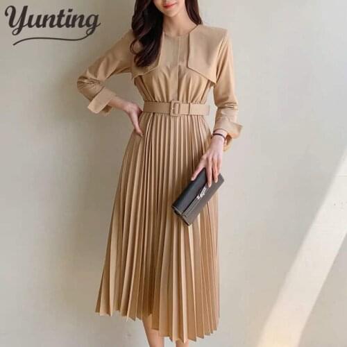 Vintage Solid Women Dress Autumn Winter Long Sleeve O-Neck Casual Dress Elegant Slim A-Line Party Dresses