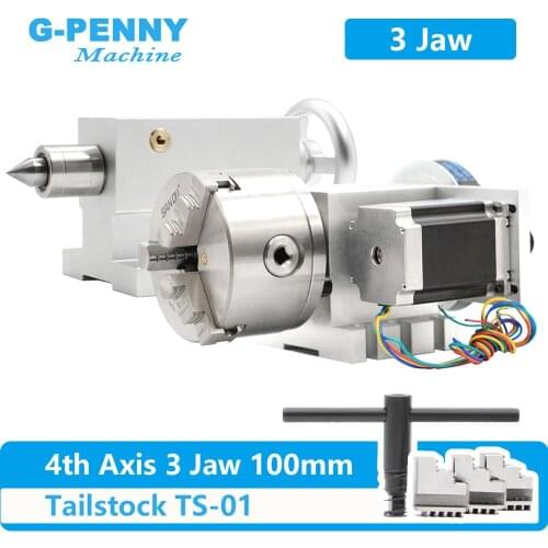 100mm CNC 4th Axis+Tailstock, CNC dividing head/Rotation Axis/A axis kit for Mini CNC router/engraver woodworking engraving