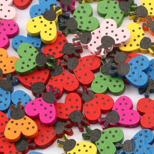 17x20mm Colored Cartoon Ladybug Shape Natural Wooden Beads Loose Beads For Jewelry Making Diy Necklace Earring Keychain Supplies