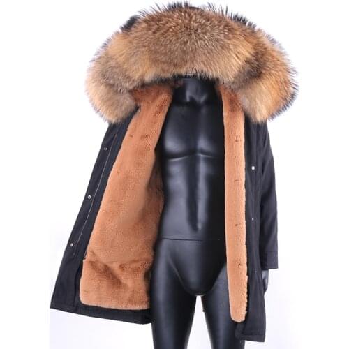 2021 New Long Parka Winter Jacket Men warm Faux Rabbit Fur Coat Natural Raccoon Fur Collar Hood Thick Warm Streetwear Outerwear