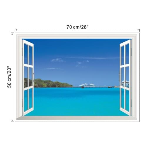 3D Window broken wall Forest Landscape in Four Seasons 3D Wall Sticker Sea view Removable Wallpaper Home Decal Home Decor