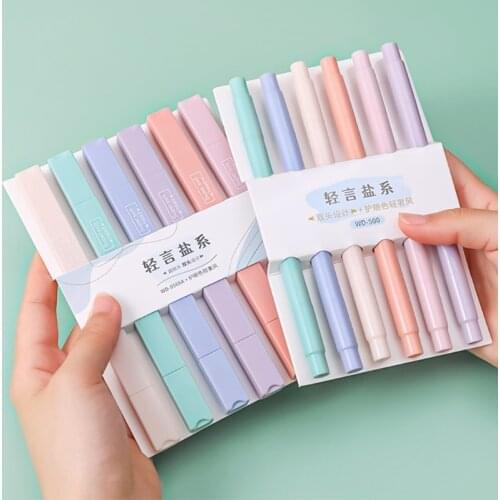 6pcs/set of double-headed highlighter light color kawaii marker pen DIY photo album diary highlighter student stationery
