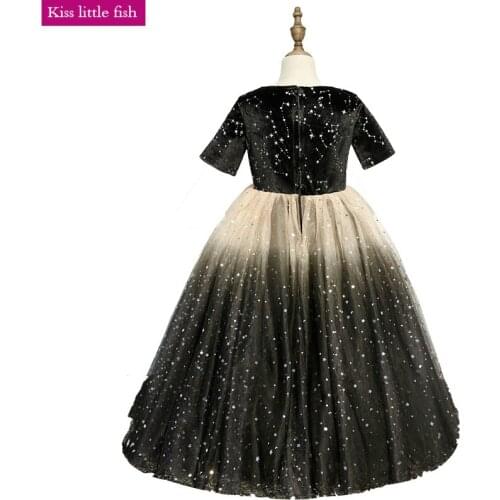 Free Shipping Black Flower Girls Dresses for Party and Wedding Kids Gowns Pageant Tulle Dress Girls