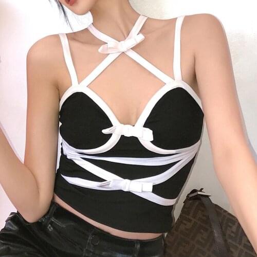 Black Sexy Vest Summer Women Patchwork Bowknot Vest for Women Sleeveless Slim Tank Tops Female Fashion New Clothing