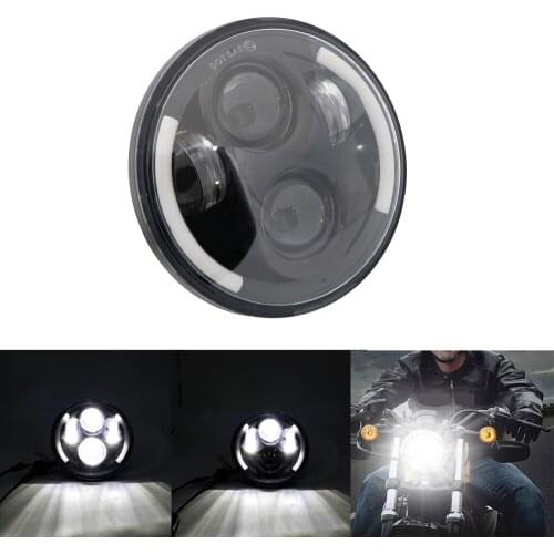 Black 5-3/4" 5.75 inch Motorcycle Motor LED Projector Full Halo Turn Signal Headlight For Harley Dyna Sportster
