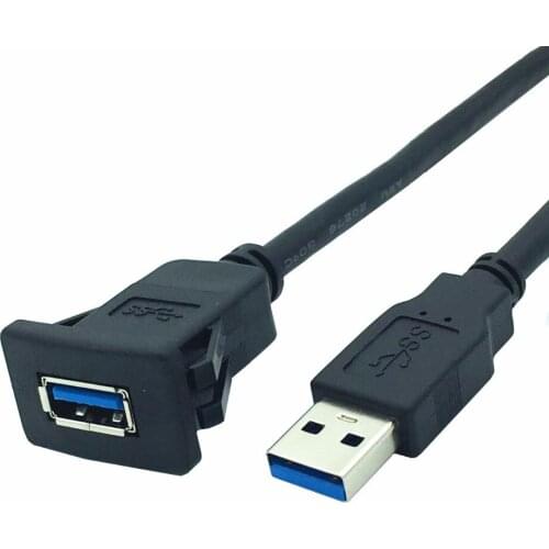 Dual USB 3.0 A Male to Female Snap in Panel Mount Extension Black Cable