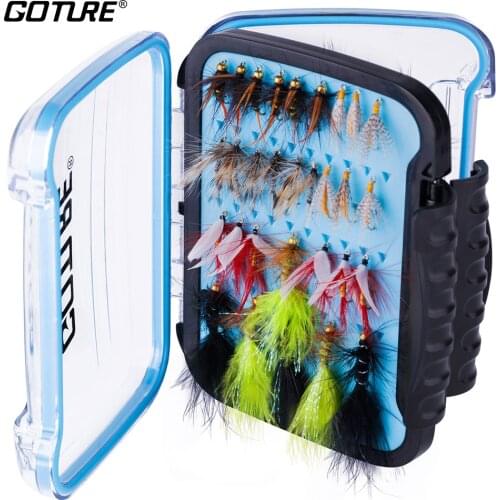 Goture 60pcs/lot Fly Fishing Lure Set 10 Types Flies Dry Or Wet Baits With Double-sided Waterproof Box