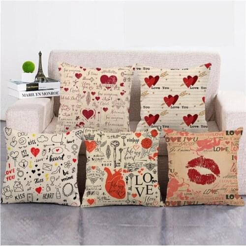 GZTZMY Housse De Coussin 2021 Valentines Day Souvenir Pillow Cover Artificial Linen Cushion Covers 45*45cm Sofa Car Decoration