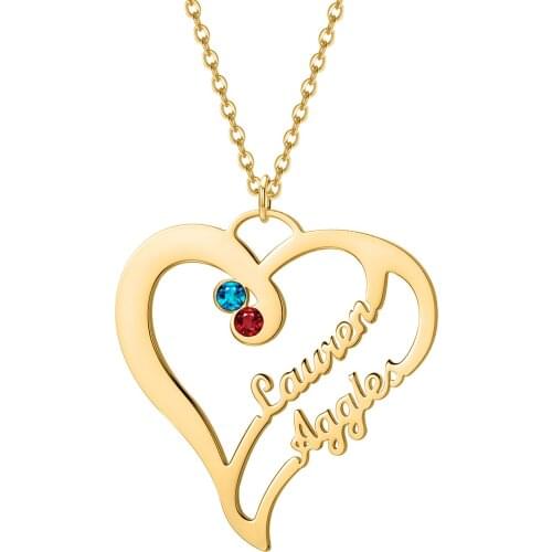 Personalized Double Name Heart Necklace Pendants Custom Birthstone Stainless Steel Gold For Women Sister Gift Mother Day Gifts