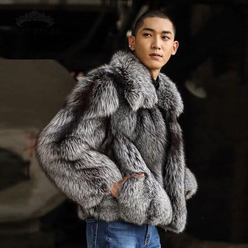 Real Natural Sliver Fox Fur Coat Men 2020 New Luxury Male Fur Jacket Genuine Thick Warm Winter Fashion Pelt Fox Fur Coat FM-011