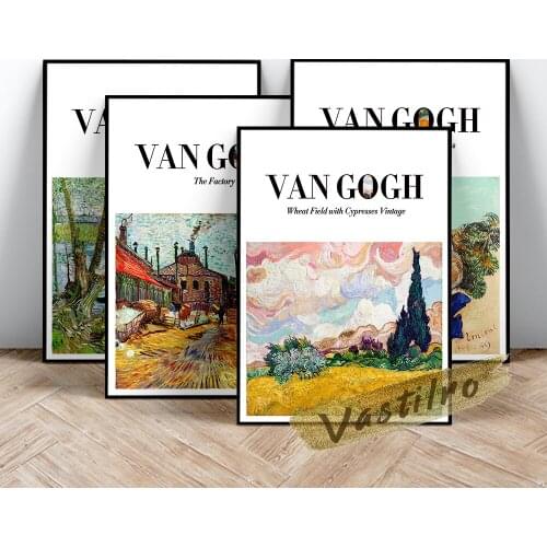 Vincent Van Gogh Exhibition Museum Poster, Wheat Field With Cypresses Canvas Painting, Van Gogh Vintage Wall Picture, Idea Gift